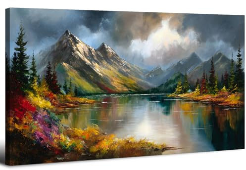 Art Mural Montagne Paysage Montagne Décoration Murale Forêt Mur Photos Lac Tableaux pour Salon Neige Montagnes Impression sur Toile Nature Paysage Peinture pour Chambre Décor Maison 50,8x 101,6cm