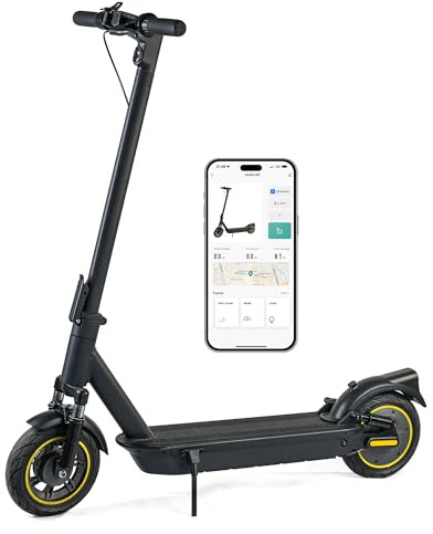 Patinete eléctrico plegable para adultos, neumáticos de 10 pulgadas, 4 amortiguadores, alcance máximo de 45 kilómetros, controlable mediante aplicación
