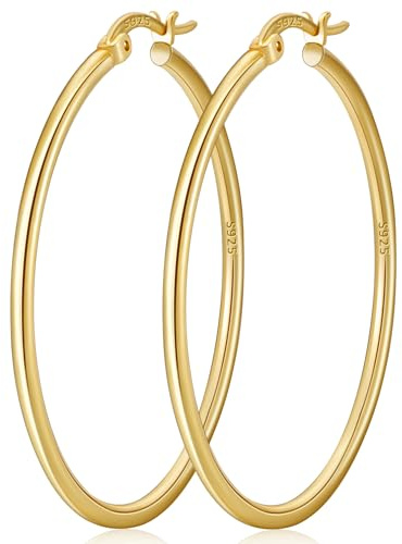 DORANA 2 mm Dünne Große Creolen für Damen Hypoallergen Creolen Silber 925 Nicht Anlaufend Hoop Ohrringe Leicht 20/30/40/50/60/70 mm