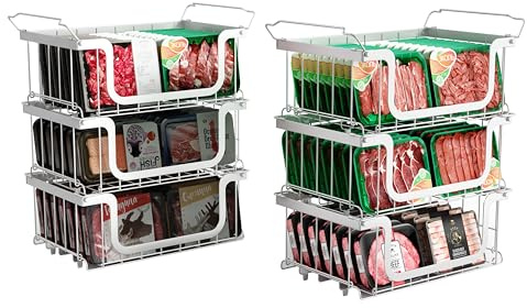 Elayu 6er Gefriertruhe korb,körbe für gefriertruhe stapelbar,gefrierschrank organizer,stapelkörbe,Weiß, 40L x 33B x 20H CM