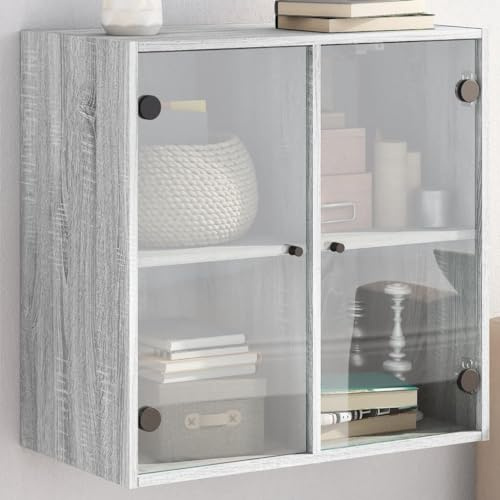 Frdhee Büroschrank Mehrzweckschrank Schließfachschrank,Wandschrank mit Glastüren Grau 68x37x68,5 cm,Für Büro,Garage,Kann Schnell Installiert Werden,Modernes Design