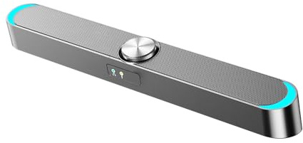Altoparlanti da Gioco per PC, Bluetooth5.0 6W Soundbar con Illuminazione Blu, USB di Tipo C Suono Surround Portatile Casse con Cuffie e Microfono Jack per Computer Desktop, Laptop, Monitor (Nero)