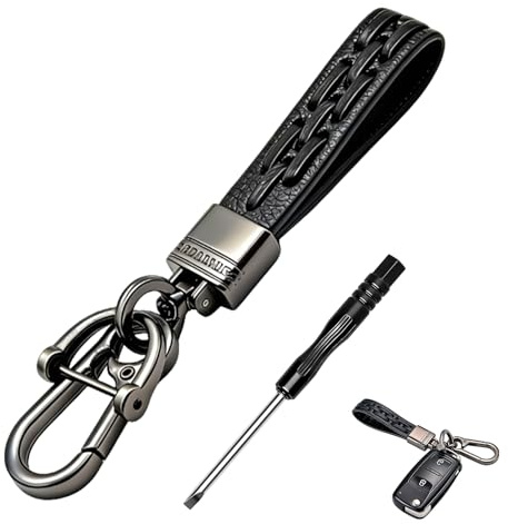 Porte Clés Cuir Voiture, Porte Clé Cuir pour Homme et Femme, Porte Clef Auto avec Anneau Métal en Alliage de Zinc, Accessoire Élégant et Résistant pour Clés de Voiture, Idéal Conducteur Noir