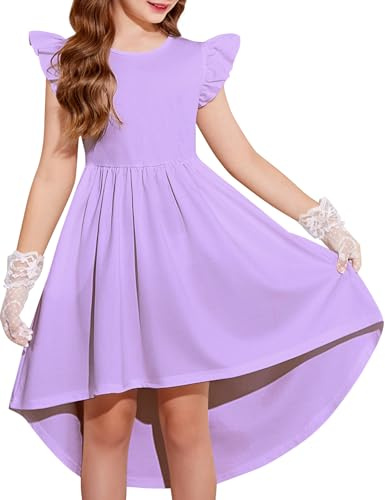 Arshiner Niñas Vestido de Manga Volantes Vestido Verano con Bajo Asimétrico Vestidos de Fiesta Elegante Corte A para Niñas 5-14 Años
