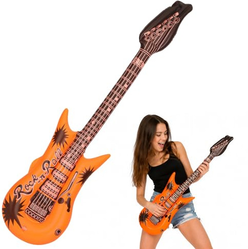 Trimming Shop Orange Inflatable Guitar, Blow Up Guitar Toy Instrument, Rockstar Party Prop for Karaoke Nights, Fancy Dress, Birthday Favours, Stage Accessory, 1pc