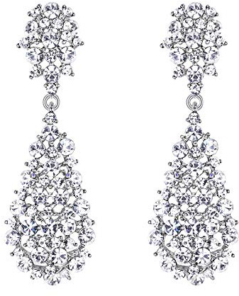 EVER FAITH Pendientes Mujer Estilo Artístico Flor Rhinestone Colgantes Aretes Retro Elegante para Regalo Novia Boda Fiesta