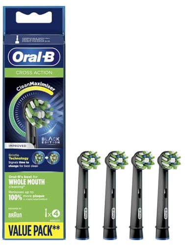 Oral-B Cross Action Replacement Brush Heads for an Oral-B Electric Toothbrush, Pack of 4, Black