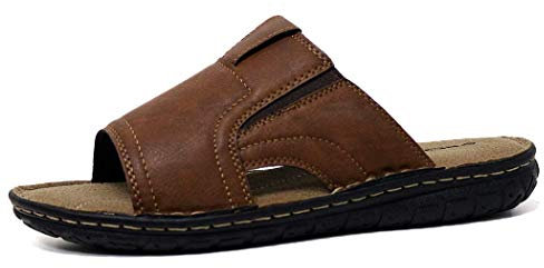 DUNLOP Mens Sandals Memory Foam Touch Fastening Open Toe Flip Flop Mules Summer Shoes (Brown Brn, UK Footwear Size System, Adult, Men, Numeric, Medium, 10)