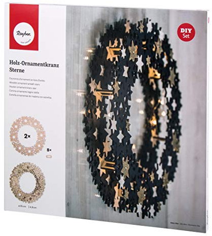 Rayher Holz Ornamentkranz Stern, FSC Mix Credit, 35cm ø, 4,8cm,10tlg.,m. Stegen, Box 1Set natur, Fensterkranz, Dekokranz, Holzkranz, 62902505