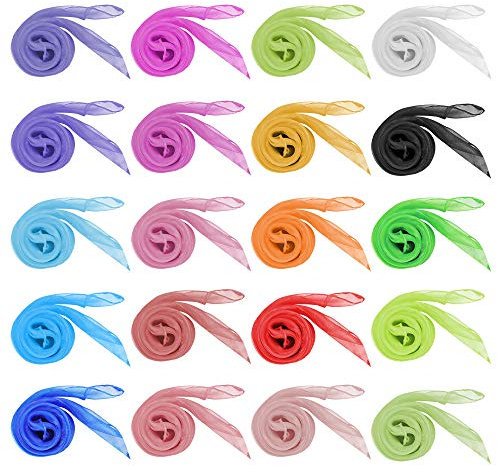 Dadabig 20 Stück Jongliertücher, Tanz Tücher Mehrfarbige Seidentücher Bunt Gymnastiktücher Chiffontücher Quadratischer Schal für Kindergargen Sensorisches Spielzeug Magic Performance Weihnachten Deko