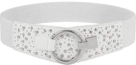 BlackButterfly Kunstleder Taillengürtel Damen Strass | 6,5 cm Breit, Nieten Und Steine, Ringhaken, Gerade Oder Schräg Tragbar, Größen S-XXL, Taillenformer, Glitzer