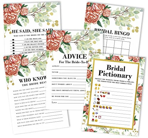Inkdotpot Junggesellinnenparty Spieleinstellen 5Er Bündel (Aktivitäten Für 50 Gäste) Blumen Themenspaß Brautparty Spiele Eingestellt