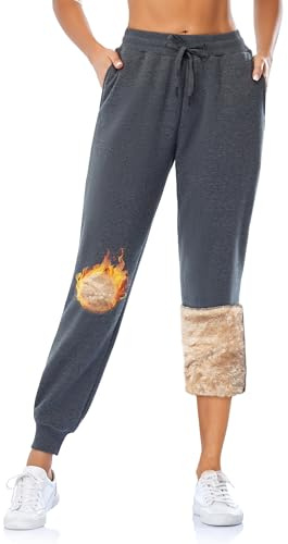 MOVE BEYOND Gefütterte Jogginghose Damen Warm Thermo Fleecehose Winter Verdickte Kuschelhose mit 2 Taschen Sherpa-Innenfutter Kordelzug Sweathose
