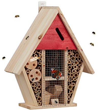 Relaxdays Insektenhotel, Nisthilfe Wildbienen & Schmetterlinge, Garten, Balkon, Bienenhotel HxBxT 30 x 25 x 11 cm, Natur