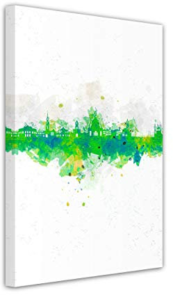 Skyline Bilder hochkant grün I deutsche Städte, Leinwand, Bild, Kunstdruck von Berlin, Köln, Hamburg, München I fertig zum Aufhängen in verschiedenen Formaten (40x60 cm, Dresden)