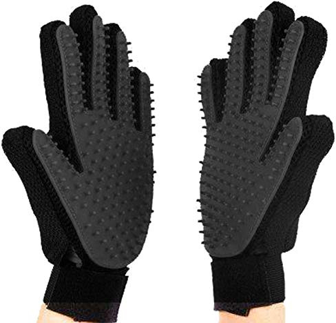 PREMIUM Magic Fellpflege-Handschuh Brush für Hund, Katze und Pferd I Tierhaarentferner praktische Fellwechsel Zubehör Bürste zum Entfernen für kurze und lange Tier-Haare (Schwarz, Links)