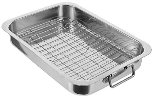Cabilock 14-Inch Stainless Steel Roasting Pan with Rack – Deep Rectangular Baking Pan for Lasagna, Turkey & Chicken, Heavy-Duty Oven Roaster Tray, Warp-Resistant & Dishwasher Safe