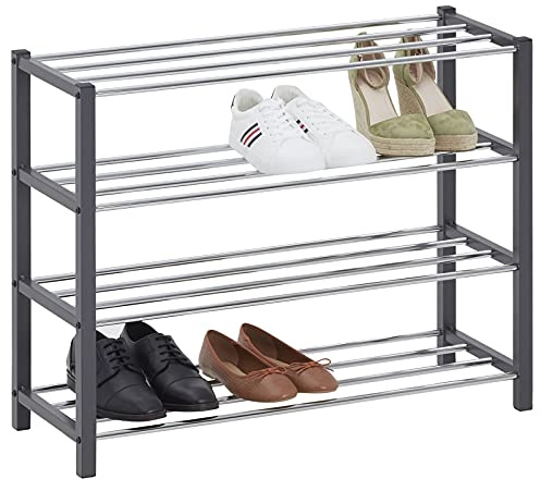 IDIMEX Schuhregal Dublin mit 4 Ablagen in grau. Robustes Metallregal für Flur Schuhaufbewahrung. Schuh-Organizer Schuhablage dielen- & flurmöbel