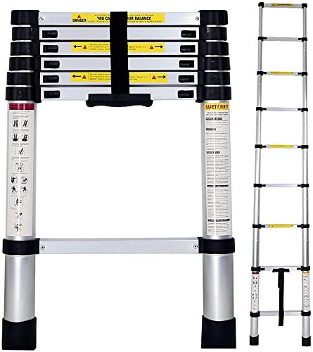 Scala telescopica in alluminio allungabile e pieghevole, compatta, leggera, portatile e antiscivolo, ideale per casa, professionale, ristrutturazione, giardino, officina, altezze e stoccaggio