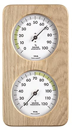 TFA Dostmann - Igrometro per sauna sintetica resistente al calore, in legno massello, 131 x 34 x 240 mm (Helsinki (quercia)