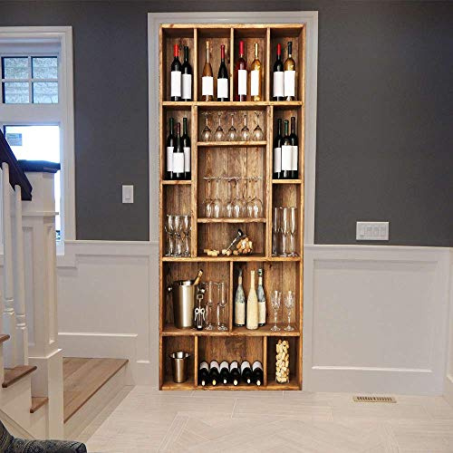 3D Türtapete Selbstklebend Türaufkleber - Weinschrank - Türfolie Poster PREMIUM PVC Wasserfest Wandtattoo Für Schlafzimmer Wohnzimmer Tür Dekoration Tapete 77 x 200 cm