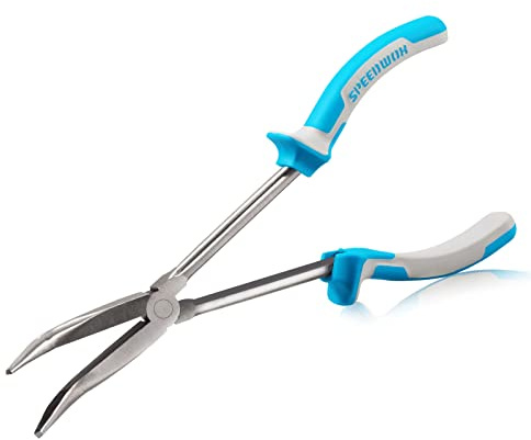 SPEEDWOX Pinza a becco piegato a lunga portata 11 pollici 45 gradi di precisione pinze fini per meccanici tecnici appaltatori strumento professionale ad alta leva antiscivolo TPR maniglia seghettata