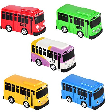 RTING Little Bus Tayo Spielzeug, 5-teiliges Mini-Bus-Spielzeug-Set, Mini-Cartoon-Farben, für Freunde und Kinder