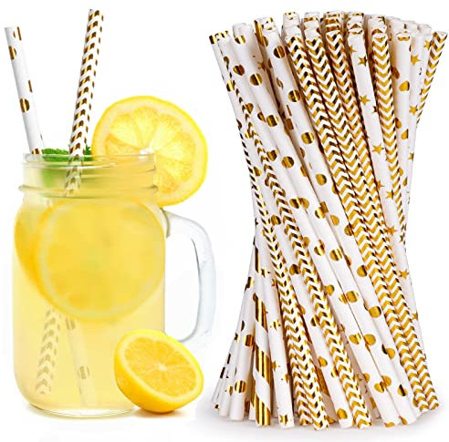 Vicloon Cannucce di Carta [100 Pezzi - 197 * 60 mm] - 100% biodegradabili - per Feste di Compleanno, Matrimoni, Natale, Docce Bambino, Celebrazioni e Feste - Trame Assortite in Oro