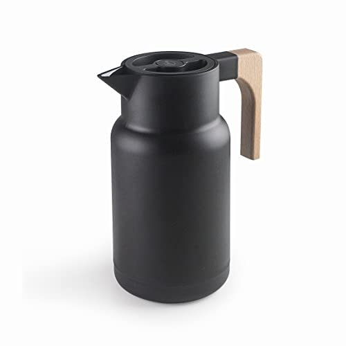 LACOR - 62598 - Jarra Termo WOOD BLACK, Termo para Líquidos, Mantiene el Frío y Calor, Polipropileno, Doble pared con capa de vidrio en el interior, Tapa Aislante, Capacidad: 1 L, Negro