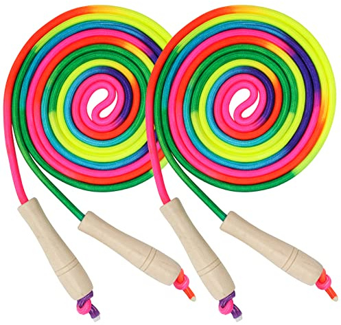 Coolrunner 16 FT Long Jump Rope(2 PACK), Double Dutch Jump Ropes, Soft Beaded Skipping for Kids Adults, Plastic Segmented Long Enough for 4-5 Jumpers(Rainbow)