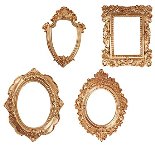 PRETYZOOM Home Décor 4Pcs Mini Vintage Photo Frame Miniature Gold Resin Frames Nail Art Photo Frame Baroque Picture Frame Wall Hanging Antique Photo Frame for Salon Home Decor Wedding Ornaments