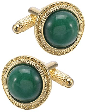 Jonwo Boutons de manchette en pierre précieuse verte naturelle pour homme - Avec boîte cadeau - Boutons de manchette carrés - Pour mariage, fête, anniversaire, anniversaire de mariage, 18mm / 0,7