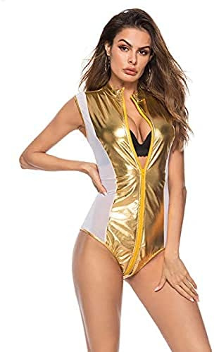 Body De Piel Sintética Para Mujer, Lencería De Látex, Mono De Charol, Mono Sexy De Fiesta Con Efecto Mojado,Gelb,4X-Grande