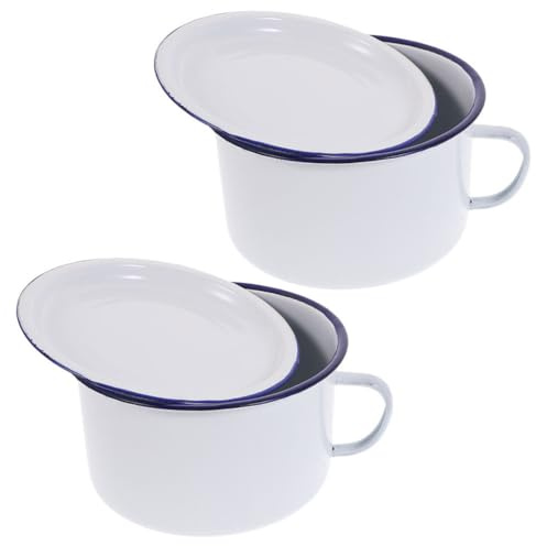Luxshiny 2Er-Set Emaille Schüssel Mit Deckel Und Griffen Retro Ramen Schüssel Suppenschüssel Für Nudeln Reis Suppe Obst Und Salat Leicht Zu Reinigen Für Küche Und Servieren