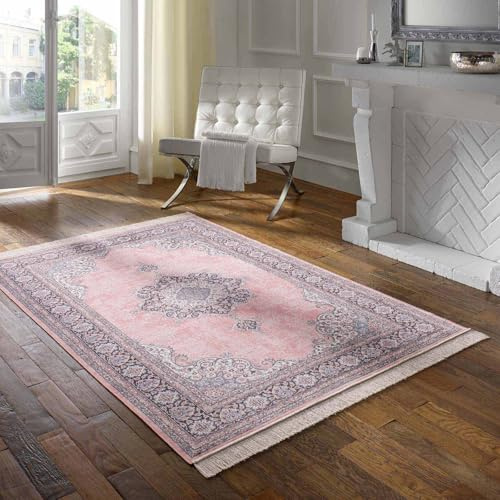 Taracarpet Teppich Palazzo Royal Vintage Medaillon Rose 195x300 cm Kurzflor Orientteppich für Wohnzimmer Esszimmer und Schlafzimmer
