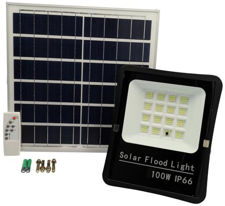 Jandei - Foco Proyector Led Solar, Panel Separado con Batería de Litio, Luz Fría 6000k. Protección IP65 Exterior. Ideal para Jardin, Terraza, Caminos… (1000 Lúmenes)