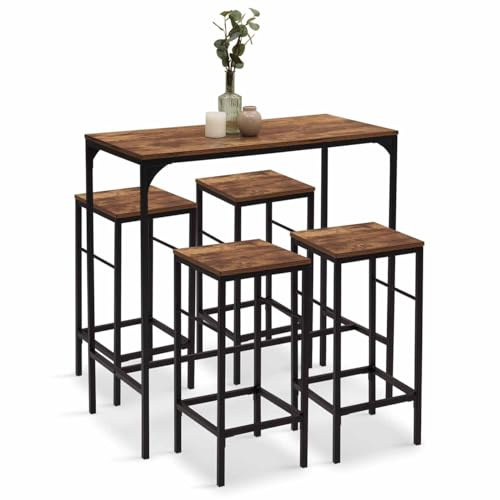 IDMarket - Ensemble Table Haute de Bar Dayton 100 cm et 4 chaises de Bar Effet Vieilli Design Industriel