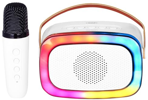 Trevi XR 8A01 MINI PARTY Wireless Speaker 10W, Karaoke Speaker for Kids with Wireless Microphone, Voice Effects for Parties and Kids, USB, Micro SD and AUX-IN Inputs, Built-in Battery, White