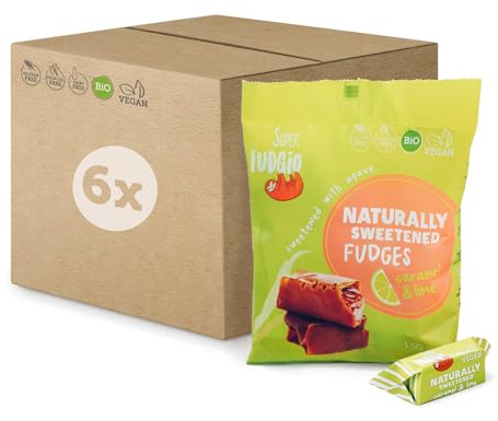 SUPER FUDGiO BIO Bonbons - Karamell und Limette - Vegan und Glutenfrei - Organic Karamellbonbons ohne Palmöl - mit Bio Kokosmilch und Kokosnusszucker | 6x150g Multipack