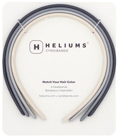 Heliums Feine Stirnbänder: dünnes 8 mm Stirnband für Damen, 4 Stück, bequemes schmales Haarband in Haarfarbe (dunkelgrau, hellgrau, heller Knochen)