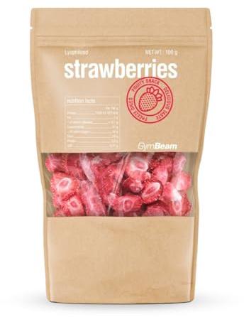 GymBeam Fragole Liofilizzate 100 g, Ricche di Vitamine, Minerali e Antiossidanti, Conservano il Gusto, il Colore e l'Aroma delle Fragole Fresche, Senza Zuccheri Aggiunti, Ideali per Preparare Dolci