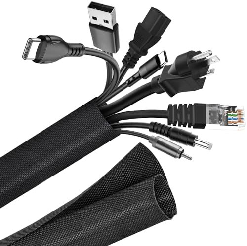 AiQInu 1.5M Raccogli Cavi Nero, Nylon Copri Cavi Elettrici, Nero Guaina Cavi, Nascondi Cavi per Ufficio Auto, Cable Management