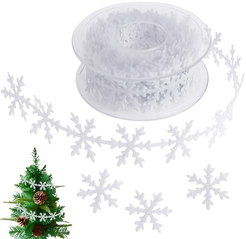LNQ LUNIQI 1 Roll Klein Schneeflocken Deko 5M Weiß Schneeflocke Geschenkband Weihnachtsbaum Schneeflocken Band zum Nähen Basteln DIY Deko