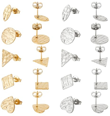 UNICRAFTALE 20 st 2 färger 5 stilar örhängen rostfritt stål runda hjärta diamant triangel för smyckestillverkning texturerade örhängen med öronrygg
