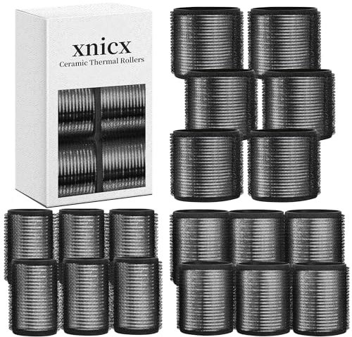 xnicx 18pcs Hair Roller Set Hair Curlers,Self-Grip Ceramic Ionic Thermal Hair Rollers,Velcro Rollers Curlers to Sleep In for Hair Blowout Look,Salon Quality Rollers for Long Short Hair Black