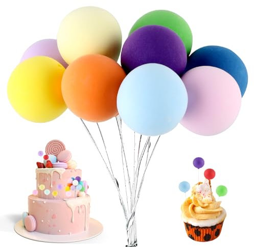 50 Pcs Mini Cake Balls Decoration Rainbow Cake Topper Balls Colorful Balloon Cake Decorations Round Picks Balloon Cake Topper Mini Balloons for Wedding Anniversary Birthday Baby Shower