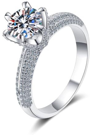 Epinki Weißgold 585 Diamantring, Klassiker Rund 1ct Labor Erstellt Diamant Hochzeitsring, 14K Damen Echtschmuck, Gr.56 (17.8)