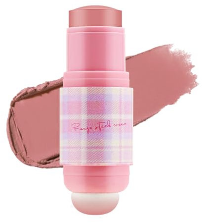 Apooliy Cream Blush Stick avec éponge, blush à deux extrémités pour les joues, blush mat nude longue tenue, stick de maquillage indélébile