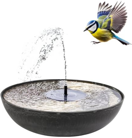 Juego de fuente solar para exteriores, 45 cm, carcasa de color antracita, cuenco decorativo y fuente solar flotante como fuente de agua para exteriores, fuente de jardín para exteriores como baño para