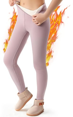 Aiseyi Termoleggings för flickor, tjocka, termiska leggings i bomull, fodrade leggings, barn, vinter, varma leggings, vinterbyxor, ROSA, 160